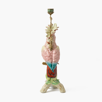Grande portacandele a forma di cacatua rosa