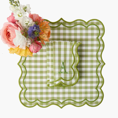Tovagliette e tovaglioli a quadretti verdi Eloise (set da 4)
