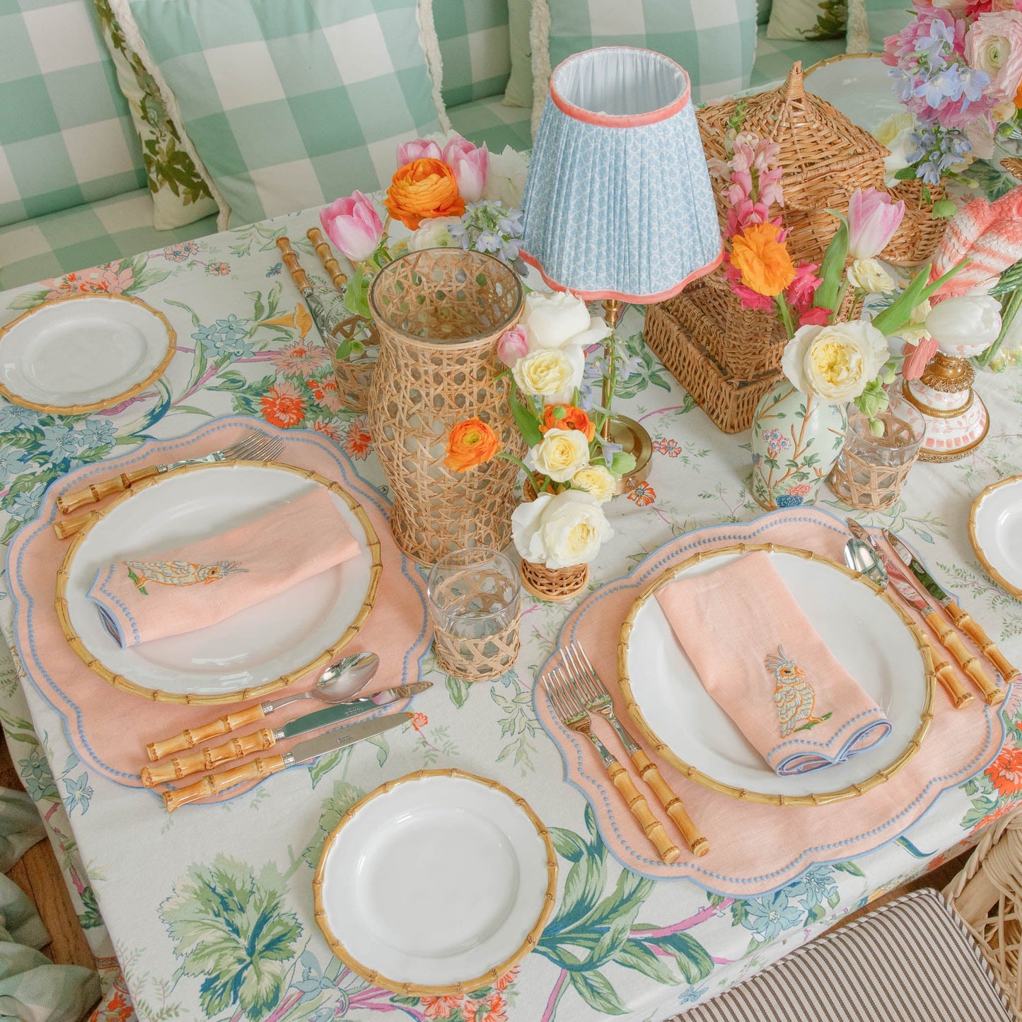 Tovagliette all'americana Eloise Coral &amp; Blue Linen (set da 4)