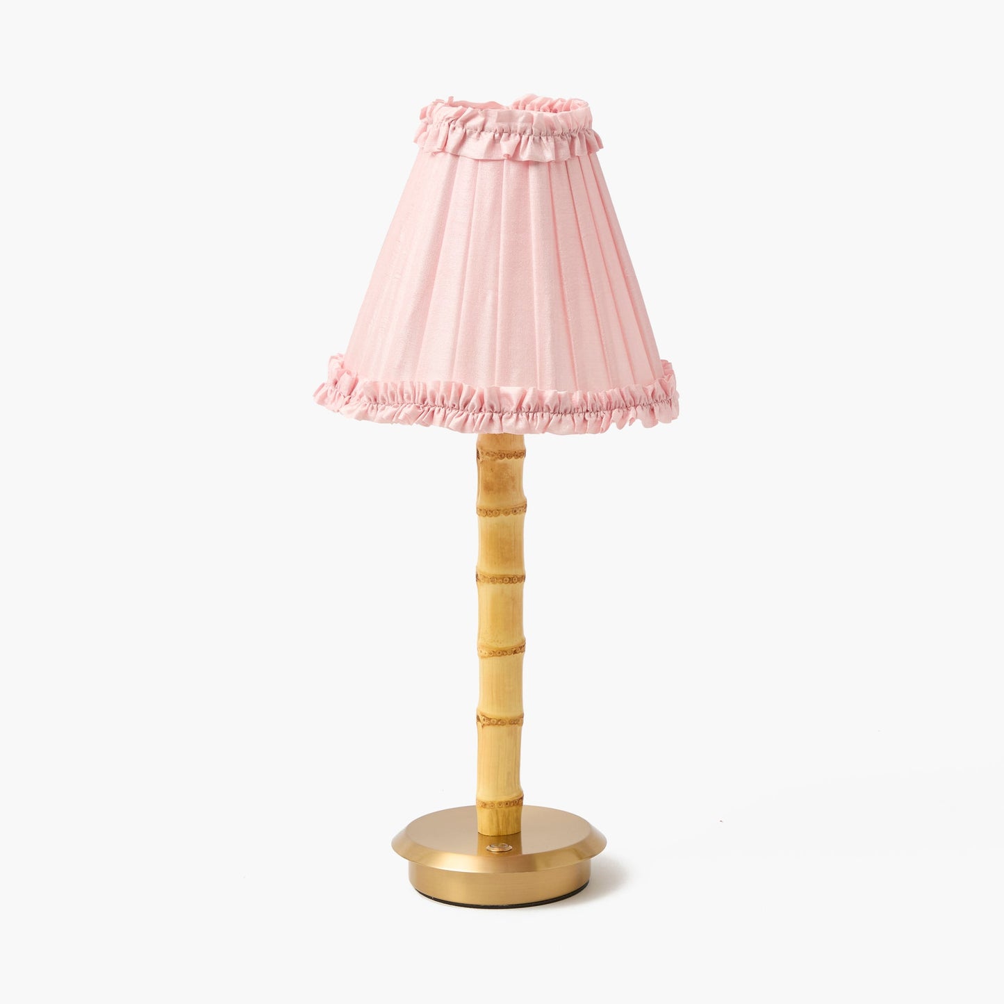 Lampada ricaricabile in bambù con paralume in seta rosa pallido (18 cm)