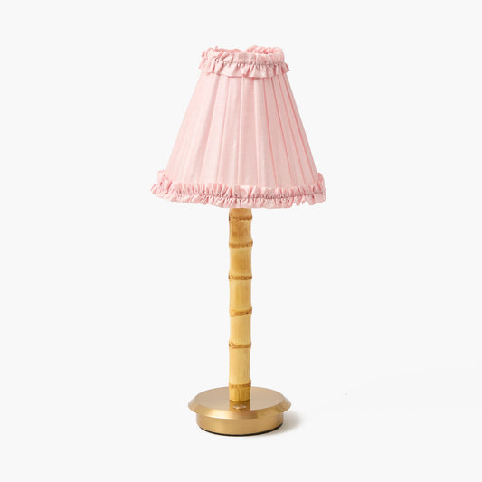 Lampada ricaricabile in bambù con paralume in seta rosa pallido (18 cm)