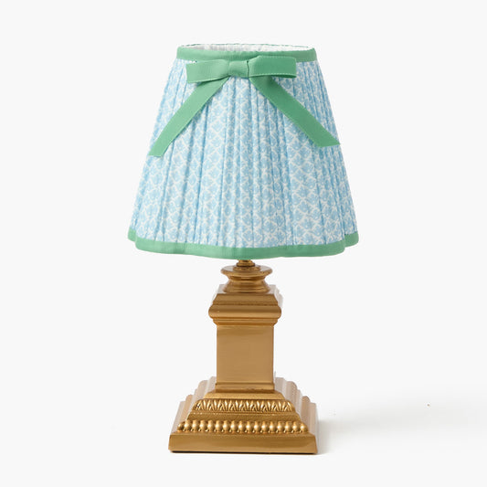 Lampada ricaricabile quadrata corinzia corta con paralume a fiocco di loto blu e verde (18 cm)