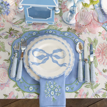 Tovagliette in lino con motivo floreale pervinca (set da 4)