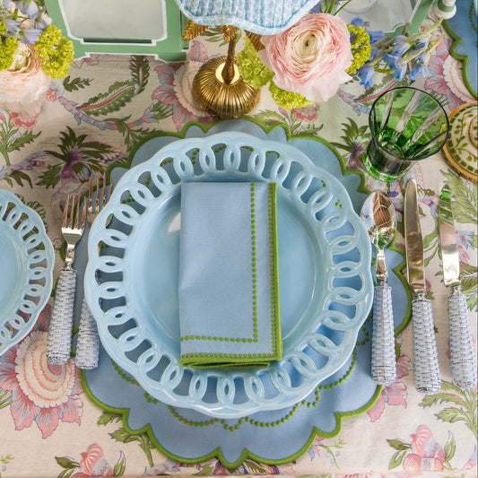 Tovagliette e tovaglioli Mariana blu e verde (set da 4)