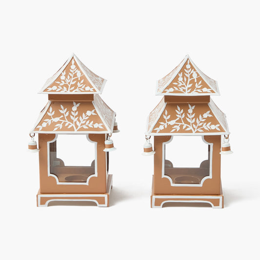 Mini lanterna pagoda in stile chinoiserie color caramello (coppia)