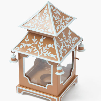 Mini lanterna pagoda in stile chinoiserie color caramello (coppia)