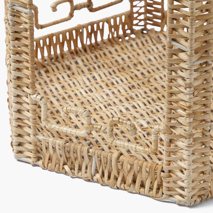 Grande lanterna pagoda in rattan naturale e chinoiserie blu