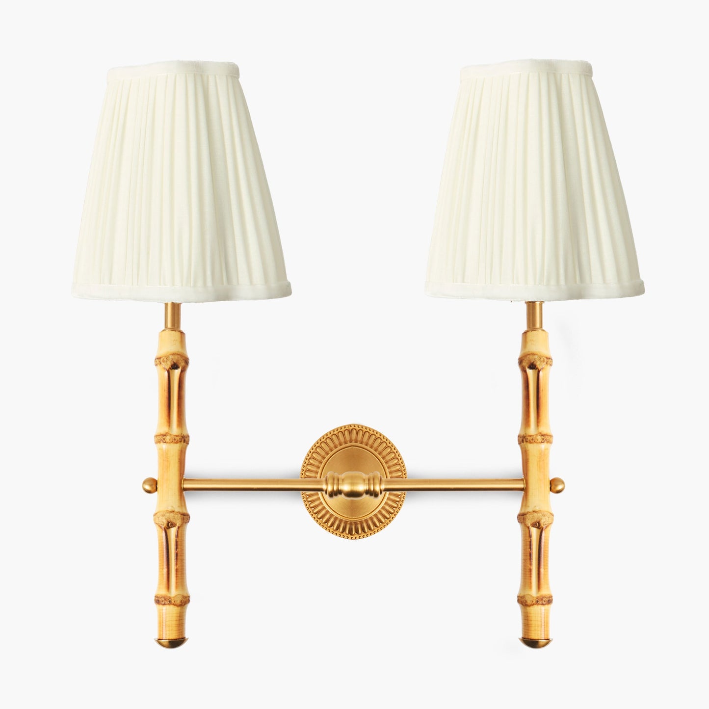 Lampada da parete doppia ricaricabile in bambù con paralumi color crema (14 cm)