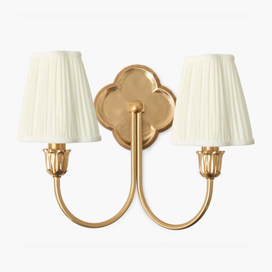 Lampada da parete doppia ricaricabile a quattro foglie con paralumi color crema (14 cm)
