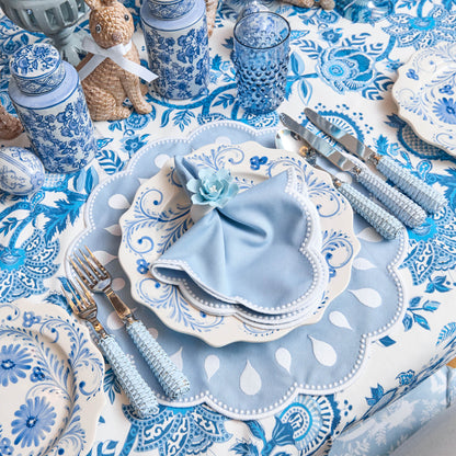 Tovagliette e tovaglioli Bettina blu e bianchi (set da 4)