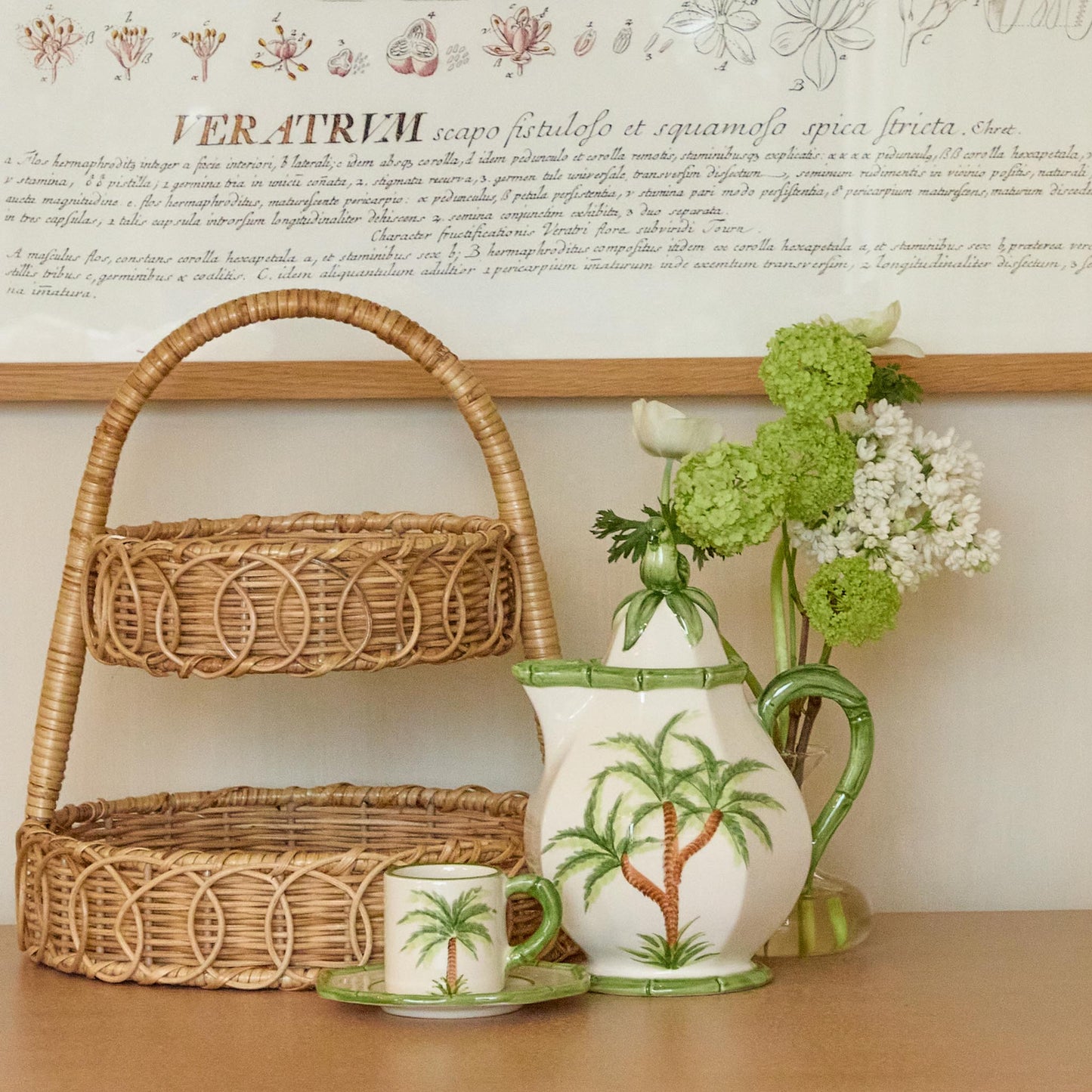 Piccolo supporto a due livelli in rattan