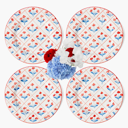 Piatti da portata con motivo floreale blu e rosso (set da 4)