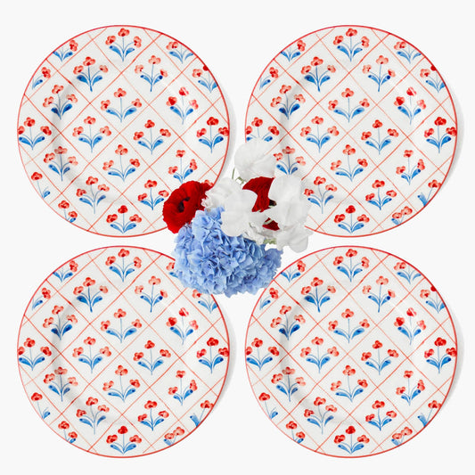 Piatti da portata con motivo floreale blu e rosso (set da 4)
