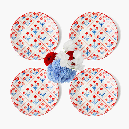 Piatti di partenza con traliccio floreale blu e rosso (set da 4)