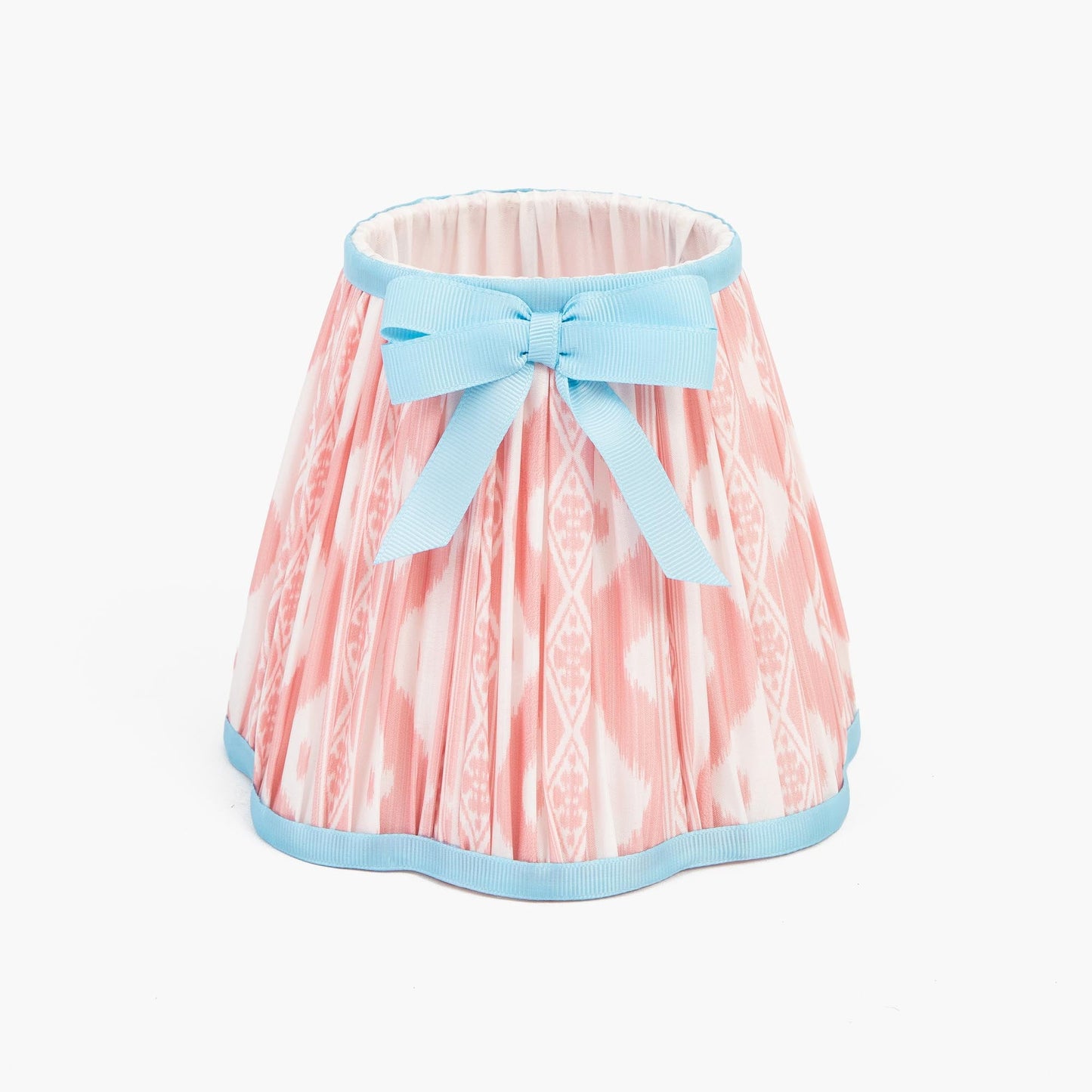 Lampada ricaricabile Edie con paralume in ikat rosa e blu (18 cm)