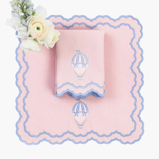 Tovaglioli ricamati Sarah Pink &amp; Blue Hot Air Balloon (set da 4)