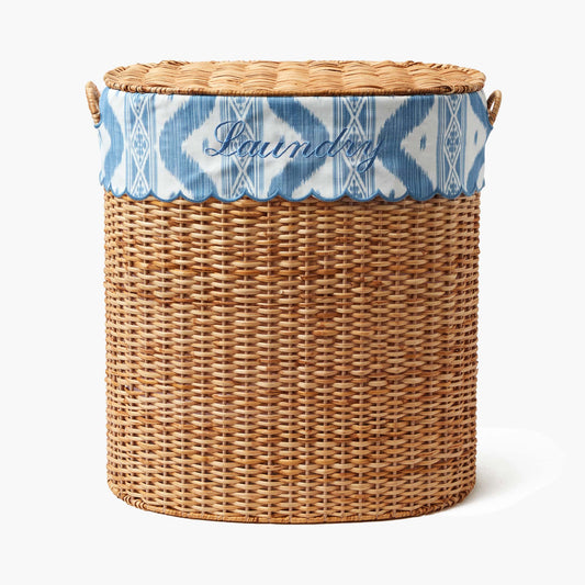 Cesto portabiancheria in rattan Isabella con fodera in ikat