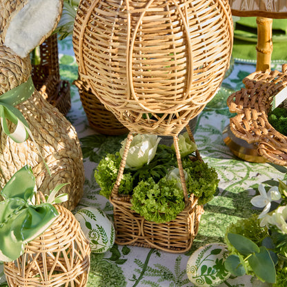 Mongolfiera in rattan con fiocco in grosgrain verde