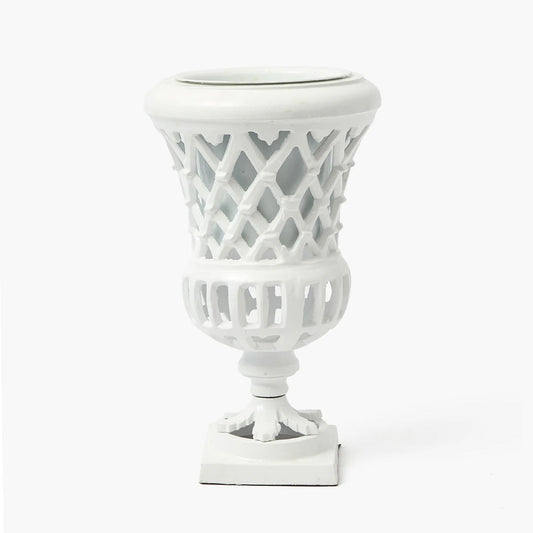 Piccolo vaso a urna con traliccio bianco Adelaide