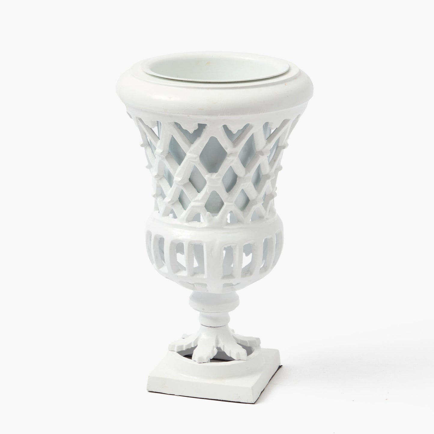 Piccolo vaso a urna con traliccio bianco Adelaide
