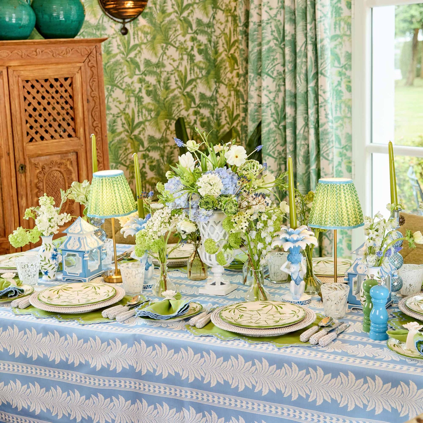 Mini lanterna pagoda ikat blu (coppia)