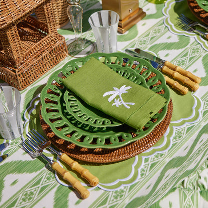 Tovaglioli di lino verde con motivo a palma (set da 4)