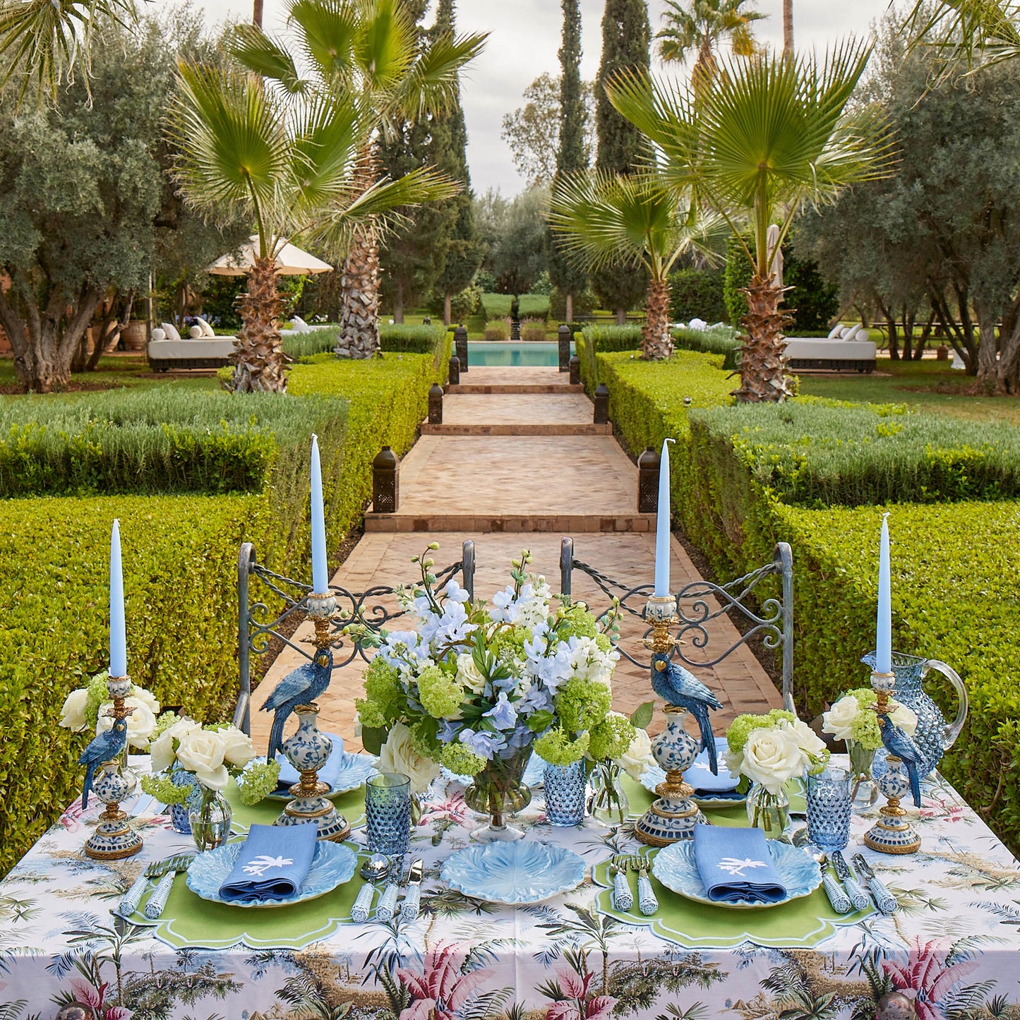 Set portacandele pappagallo blu