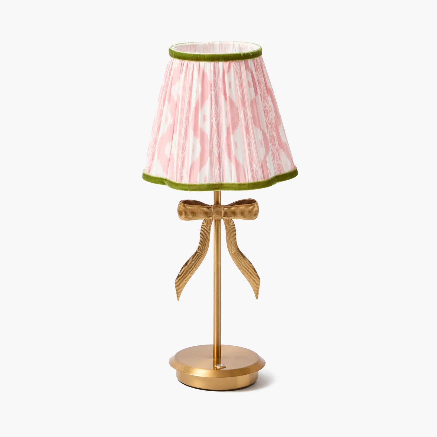 Lampada ricaricabile Marilyn Bow con paralume Ikat rosa e verde (18 cm)