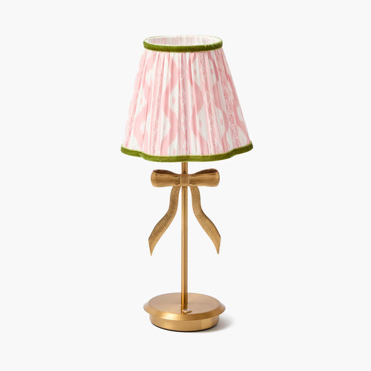 Lampada ricaricabile Marilyn Bow con paralume Ikat rosa e verde (18 cm)