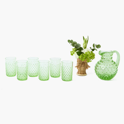 Piccola brocca e bicchieri Emerald Hobnail (set da 6)