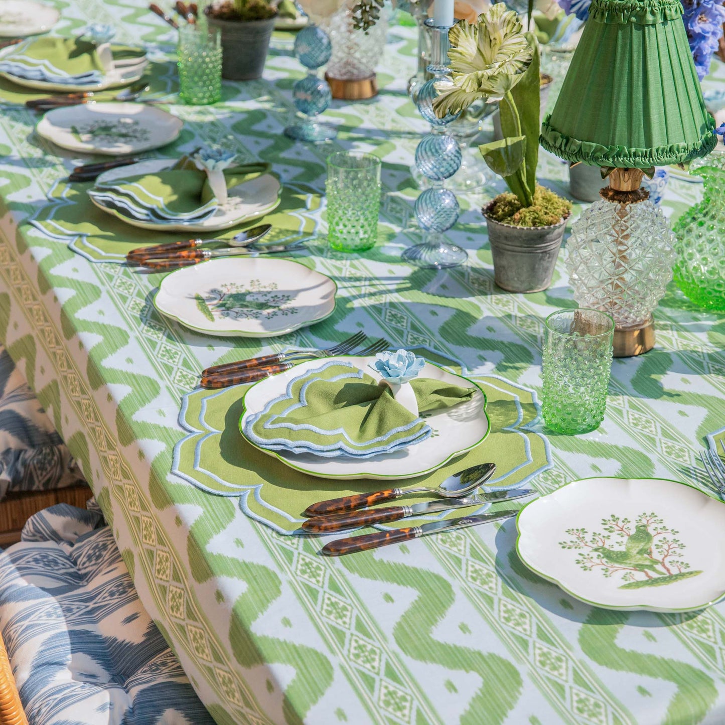 Tovaglia Ikat blu e verde