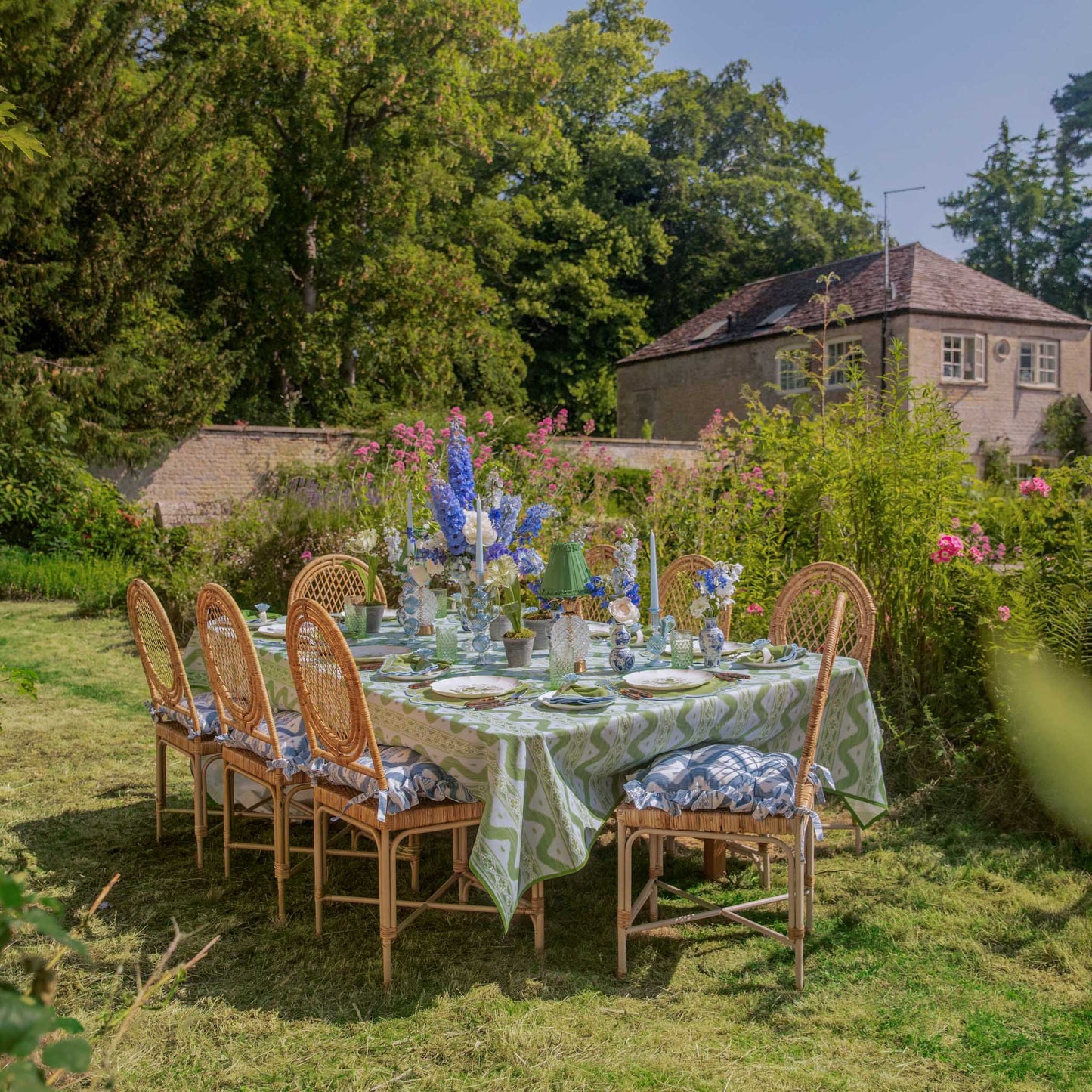 Tovaglia Ikat blu e verde