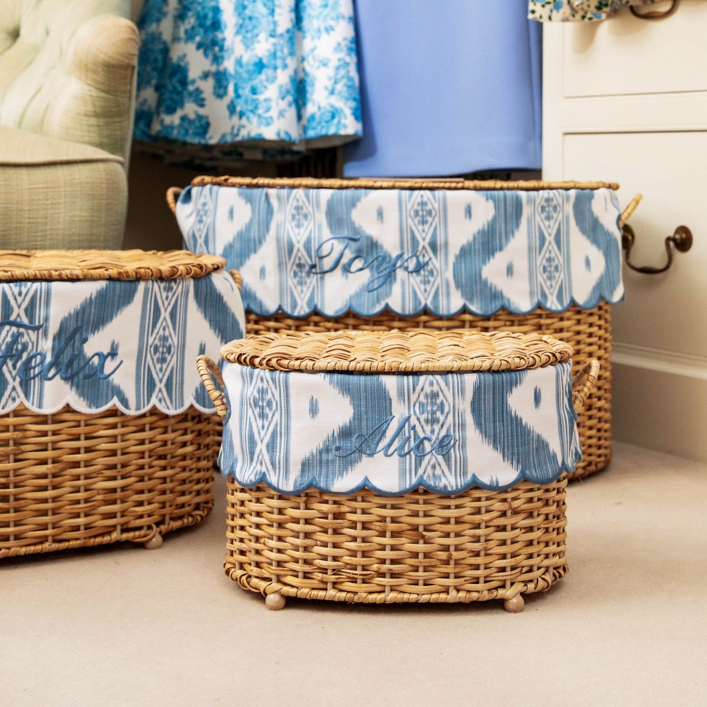 Cesto in rattan Isabella con fodera in ikat (extra piccolo)