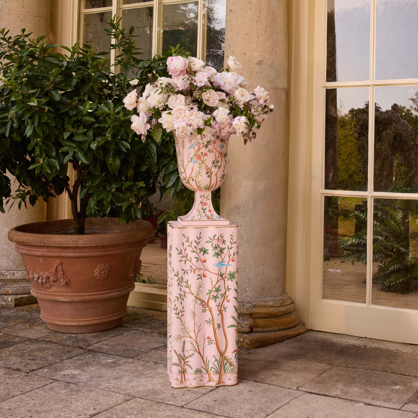Urna in stile chinoiserie rosa Tole