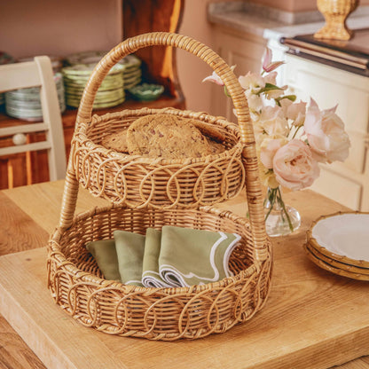 Piccolo supporto a due livelli in rattan