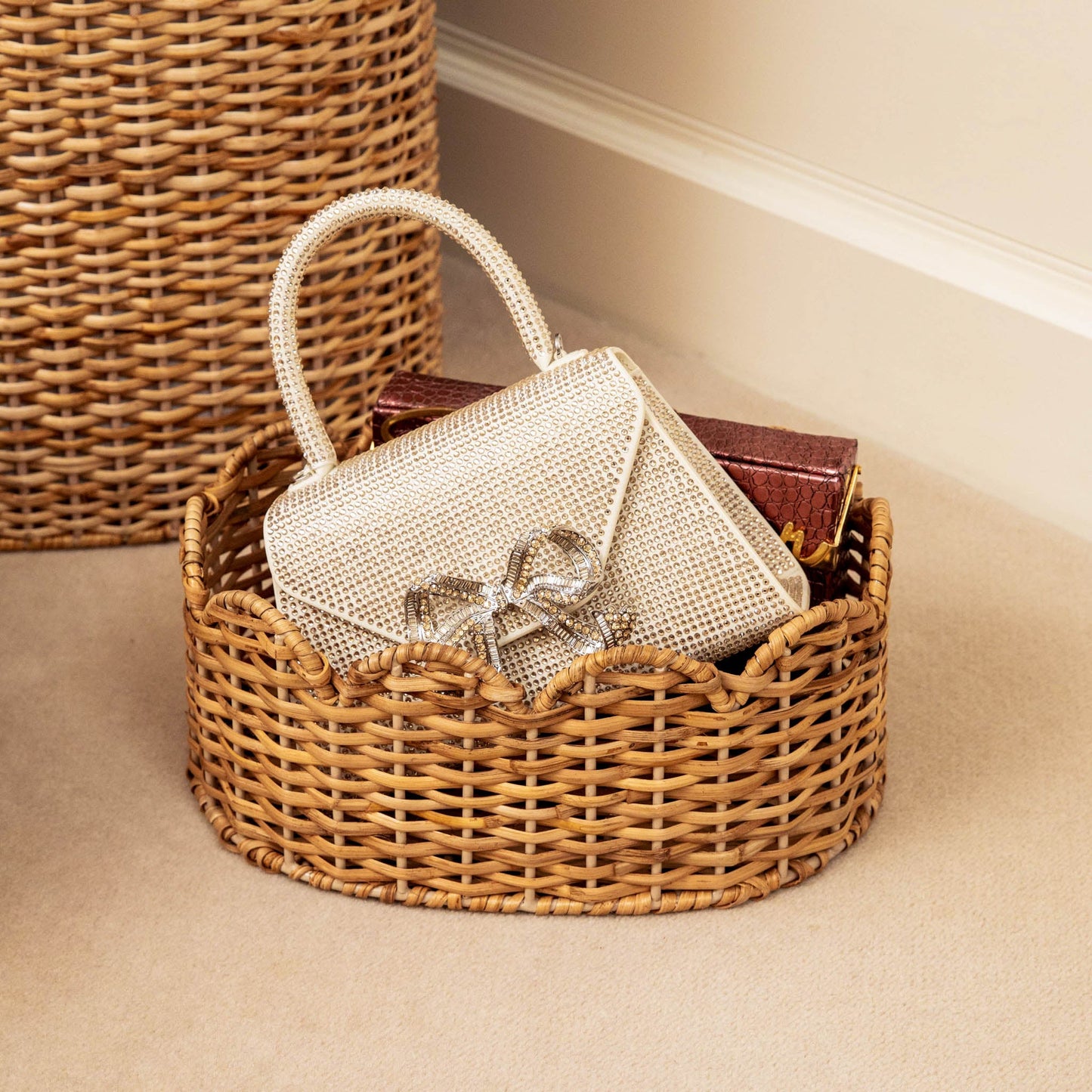 Cestini ovali in rattan smerlato (set da 3)
