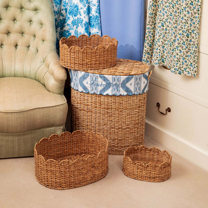 Cesto portabiancheria in rattan Isabella con fodera in ikat