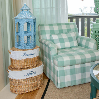 Supporto a pagoda a due livelli in rattan e tole blu