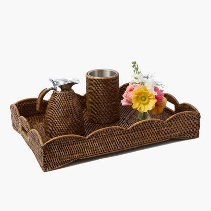 Vassoio in rattan marrone scuro