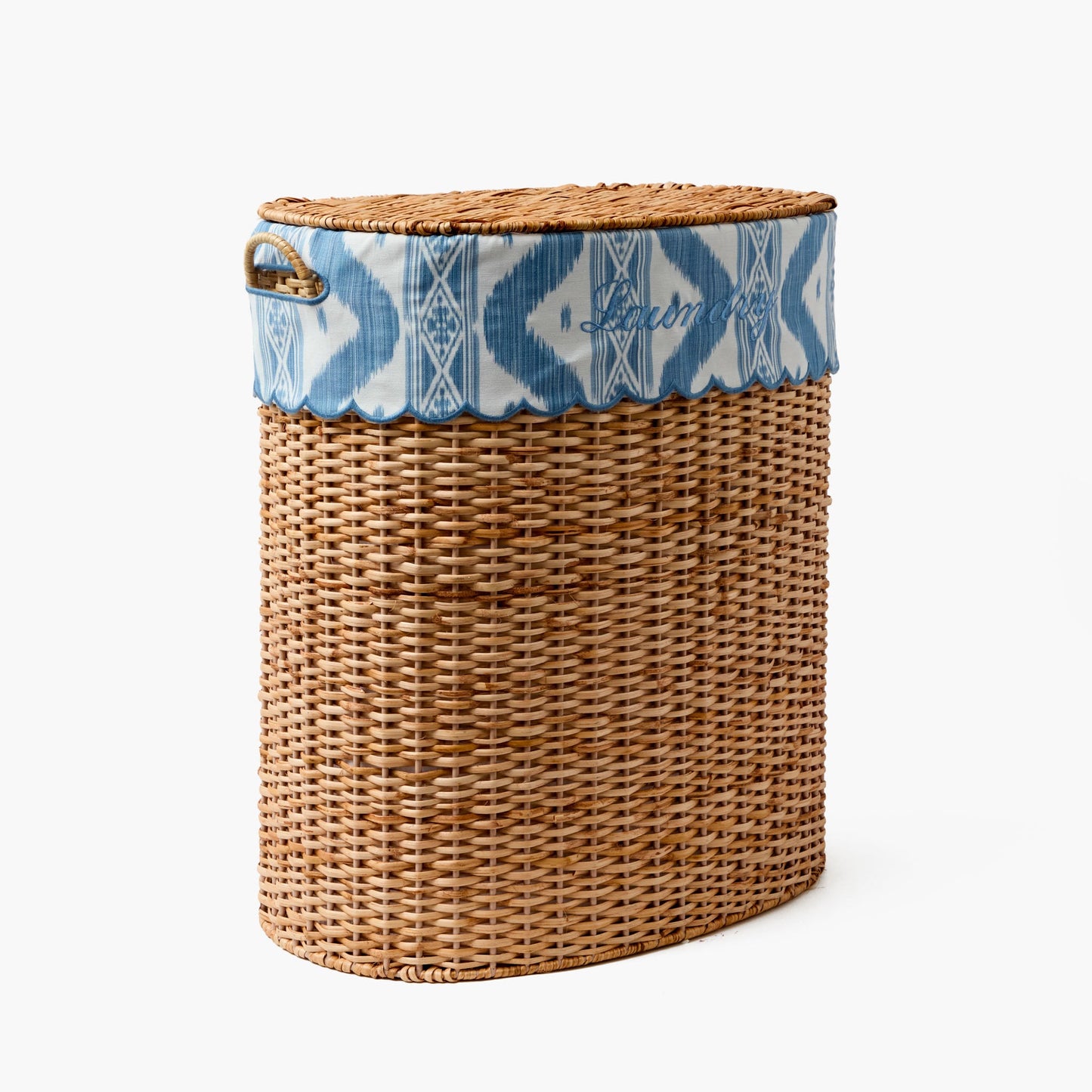 Cesto portabiancheria in rattan Isabella con fodera in ikat