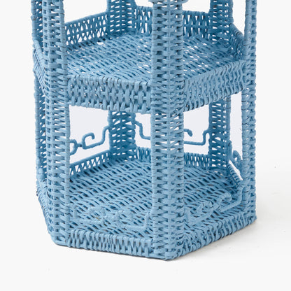 Supporto a pagoda a due livelli in rattan e tole blu