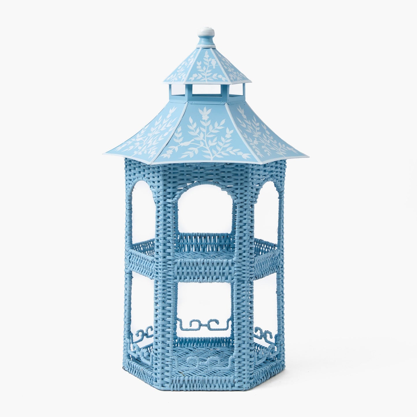 Supporto a pagoda a due livelli in rattan e tole blu