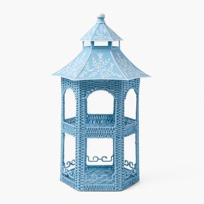 Supporto a pagoda a due livelli in rattan e tole blu