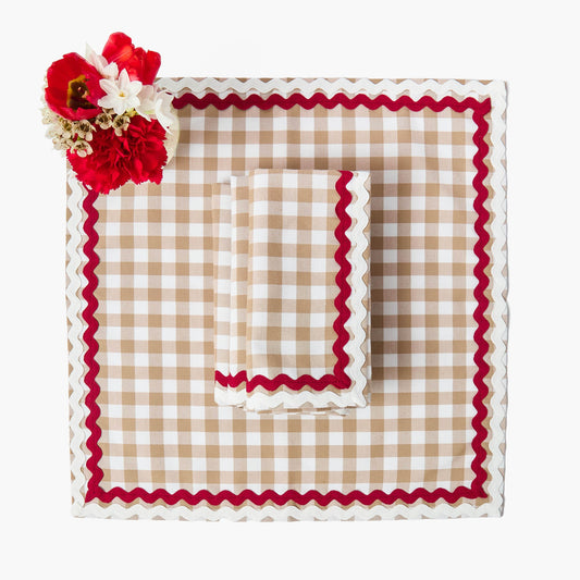 Tovaglioli Rossina Putty Gingham e rossi (set da 4)