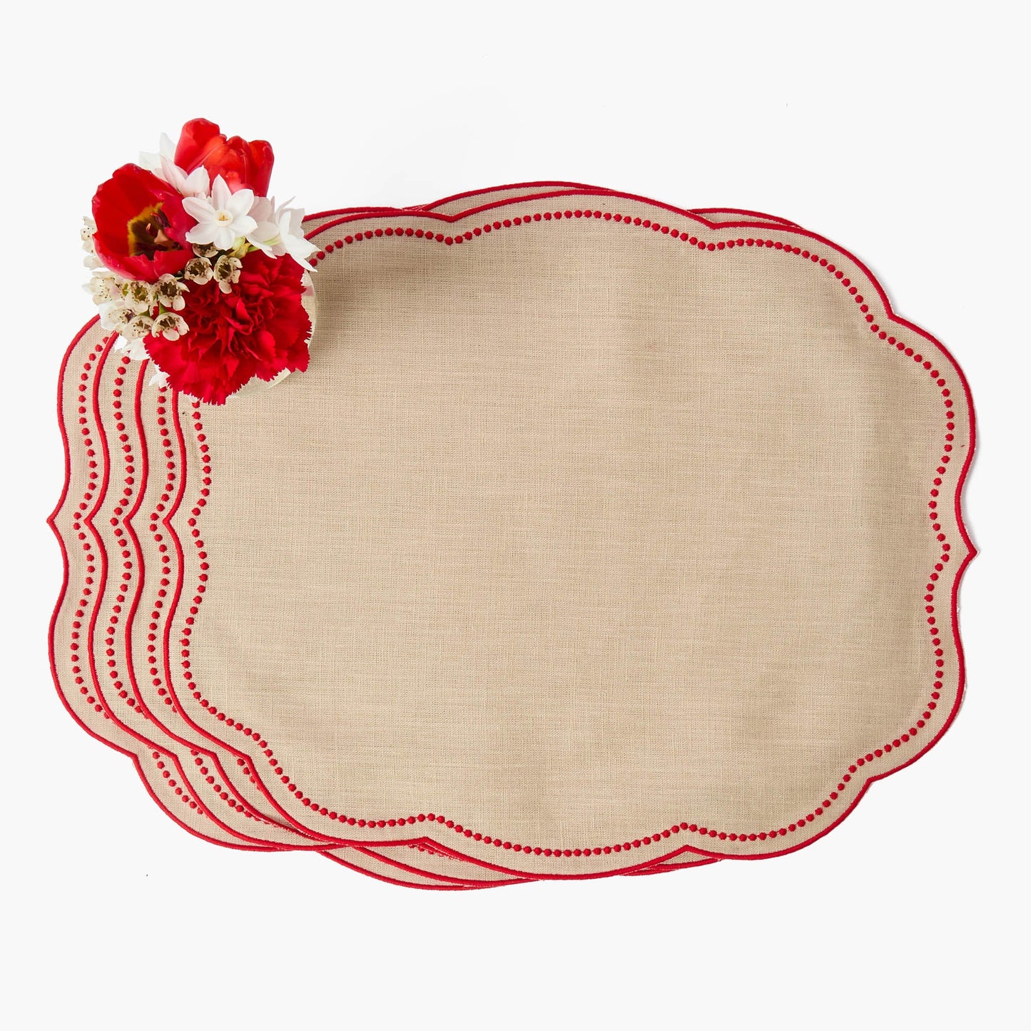 Tovagliette Eloise Putty e Red Linen e tovaglioli Henrietta Hen (set da 4)