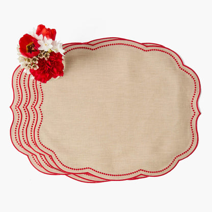 Tovagliette Eloise Putty e Red Linen e tovaglioli Henrietta Hen (set da 4)
