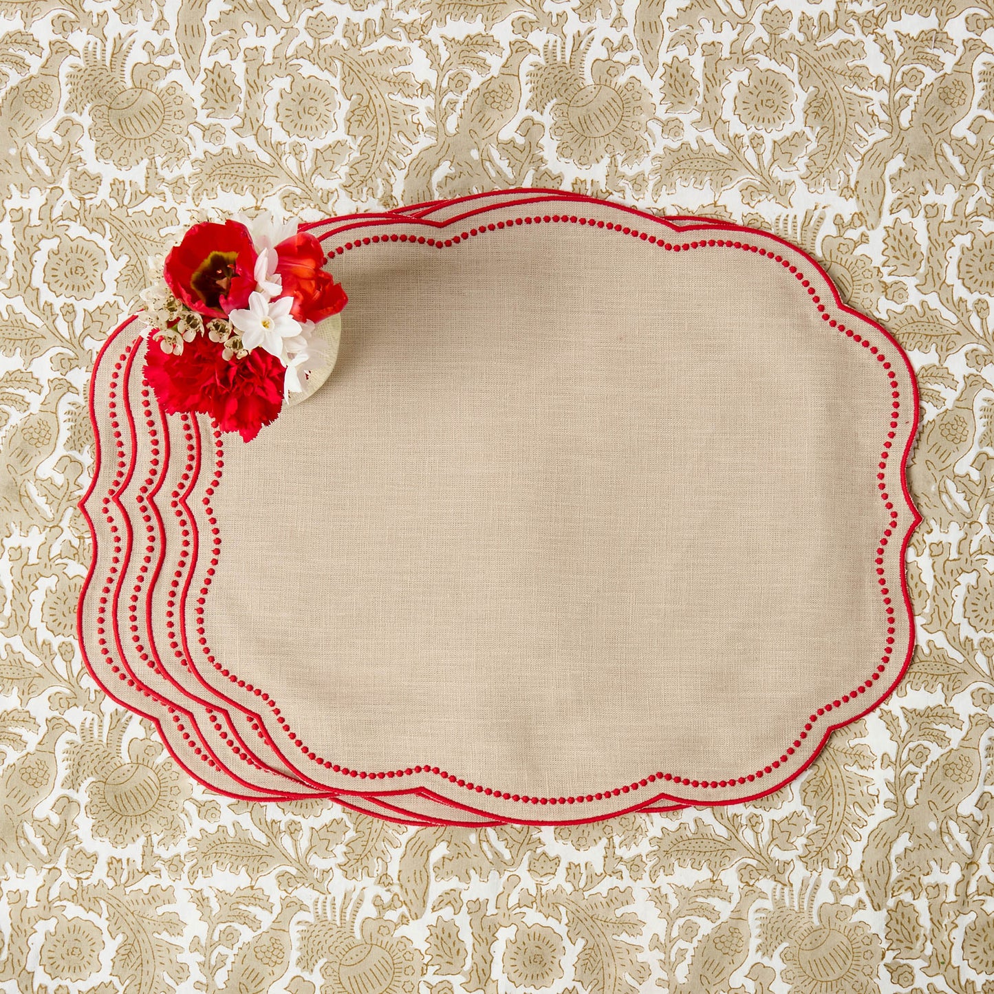 Tovagliette Eloise Putty e lino rosso (set da 4)