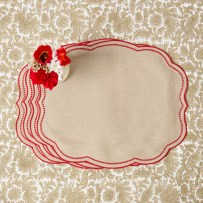 Tovagliette Eloise Putty e lino rosso (set da 4)