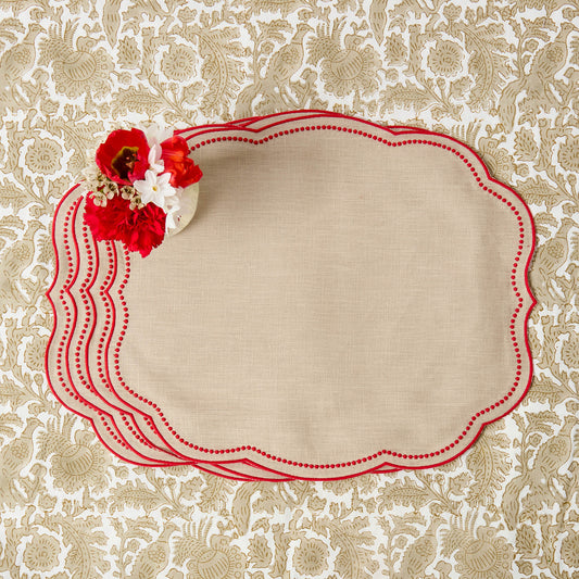 Tovagliette Eloise Putty e lino rosso (set da 4)