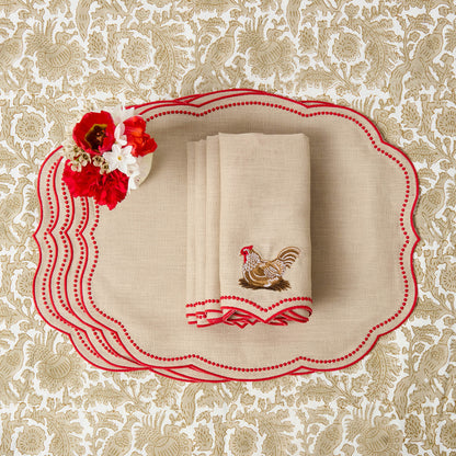 Tovagliette Eloise Putty e Red Linen e tovaglioli Henrietta Hen (set da 4)